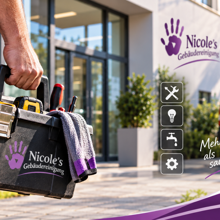 Hausmeisterservice Hand mit Werkzeug in einer Bauchtasche, bereit für Arbeiten.
